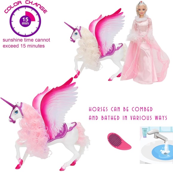 BETTINA White Unicorn🦄Set&12"FairyTale Princess👸🏽DollColor🌈ChangeHairHorse🦄 - Picture 9 of 9